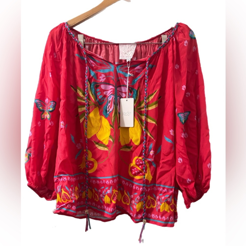 Johnny Was Red Multicolor Butterfly Blouse